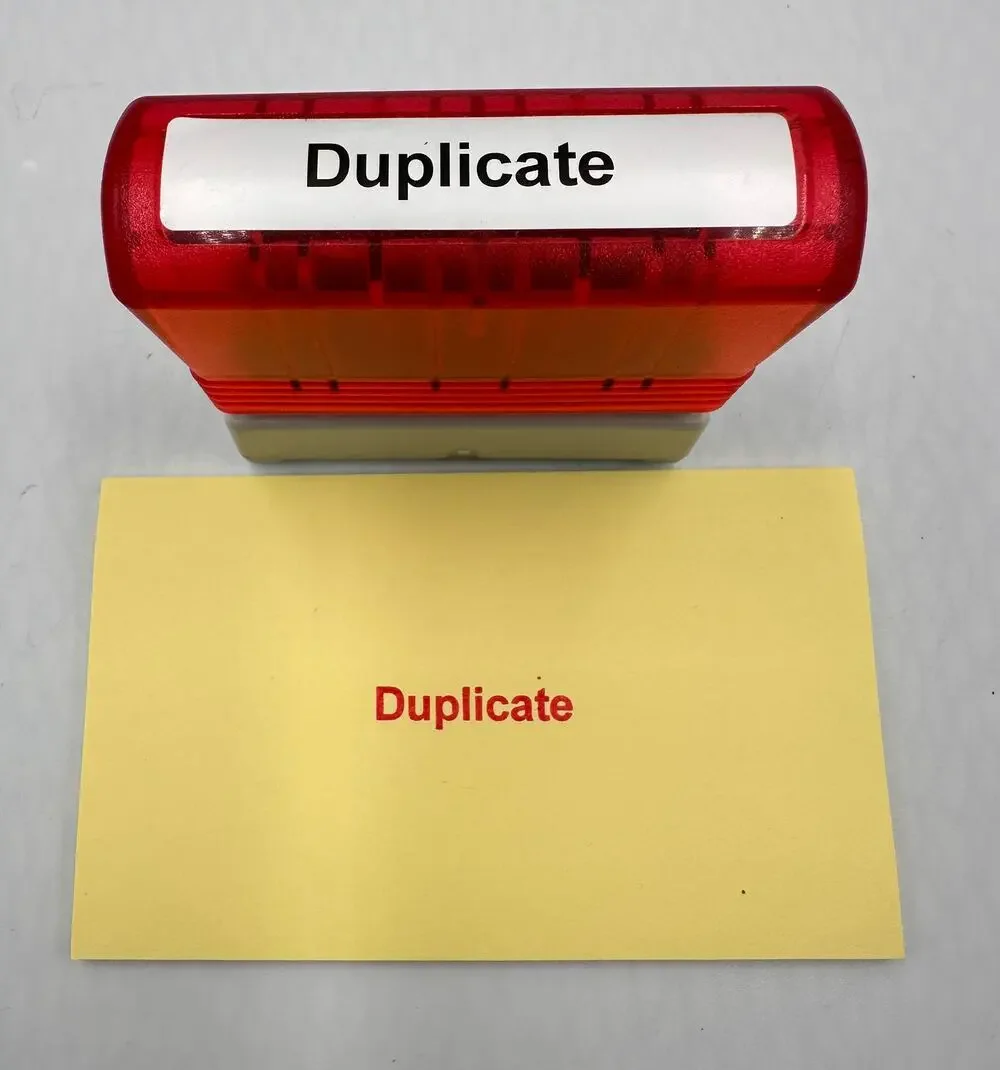Custom Office Pre Inked Message Stamp DUPLICATE Red